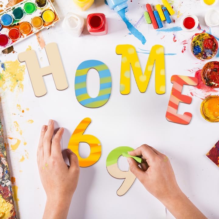 Focal20 5 Inch Wooden Letters for Crafts Small Wooden Letters for Wall Decor Unfinished Wood Alphabet Letters Wooden Numbers for DIY Wall Decor Learning Spelling Birthday Party Home Decoration 72 Pcs - Image 3
